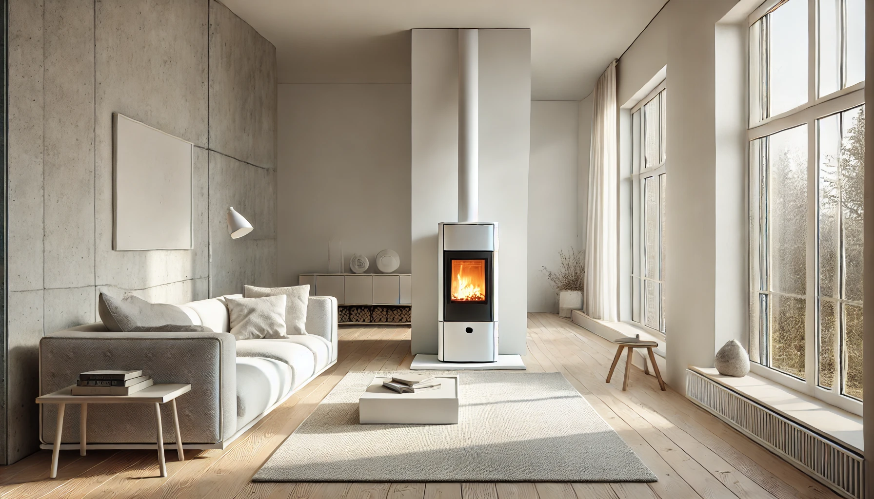 Salón calentado por pellet